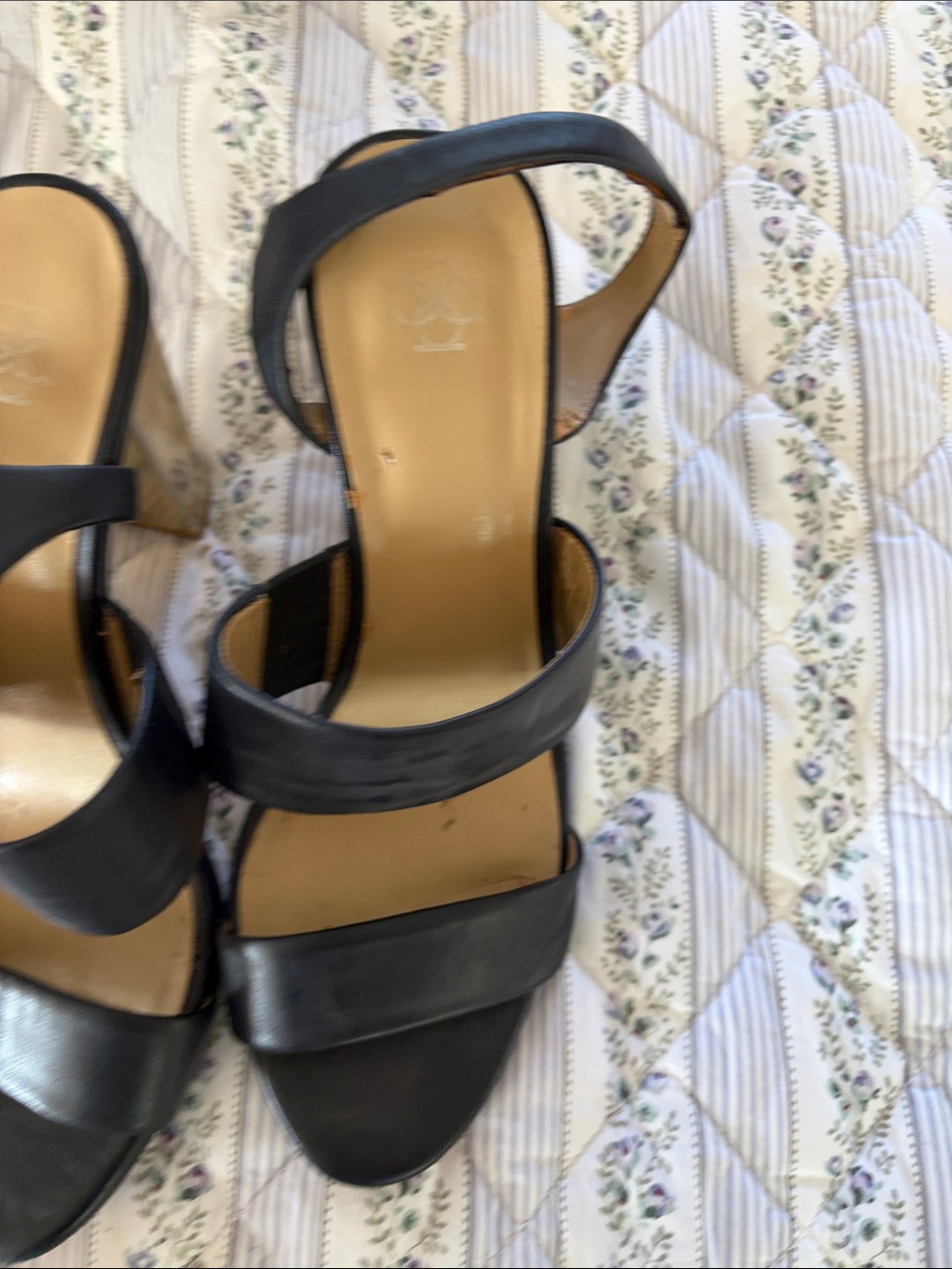 Ann Taylor navy Leather Strappy Block Heels - Picture 3 of 13